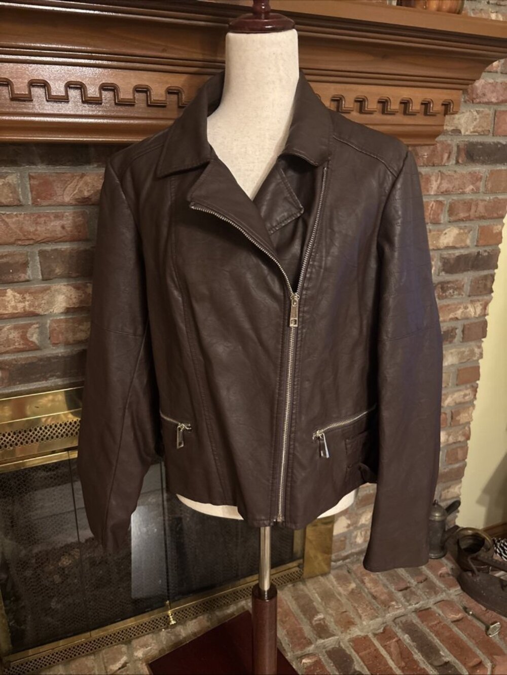Ana Brown Faux Leather Jacket Size X-large NWT